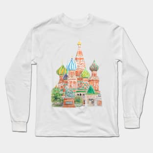 Moscow Saint Basil's Cathedral watercolor on background Long Sleeve T-Shirt